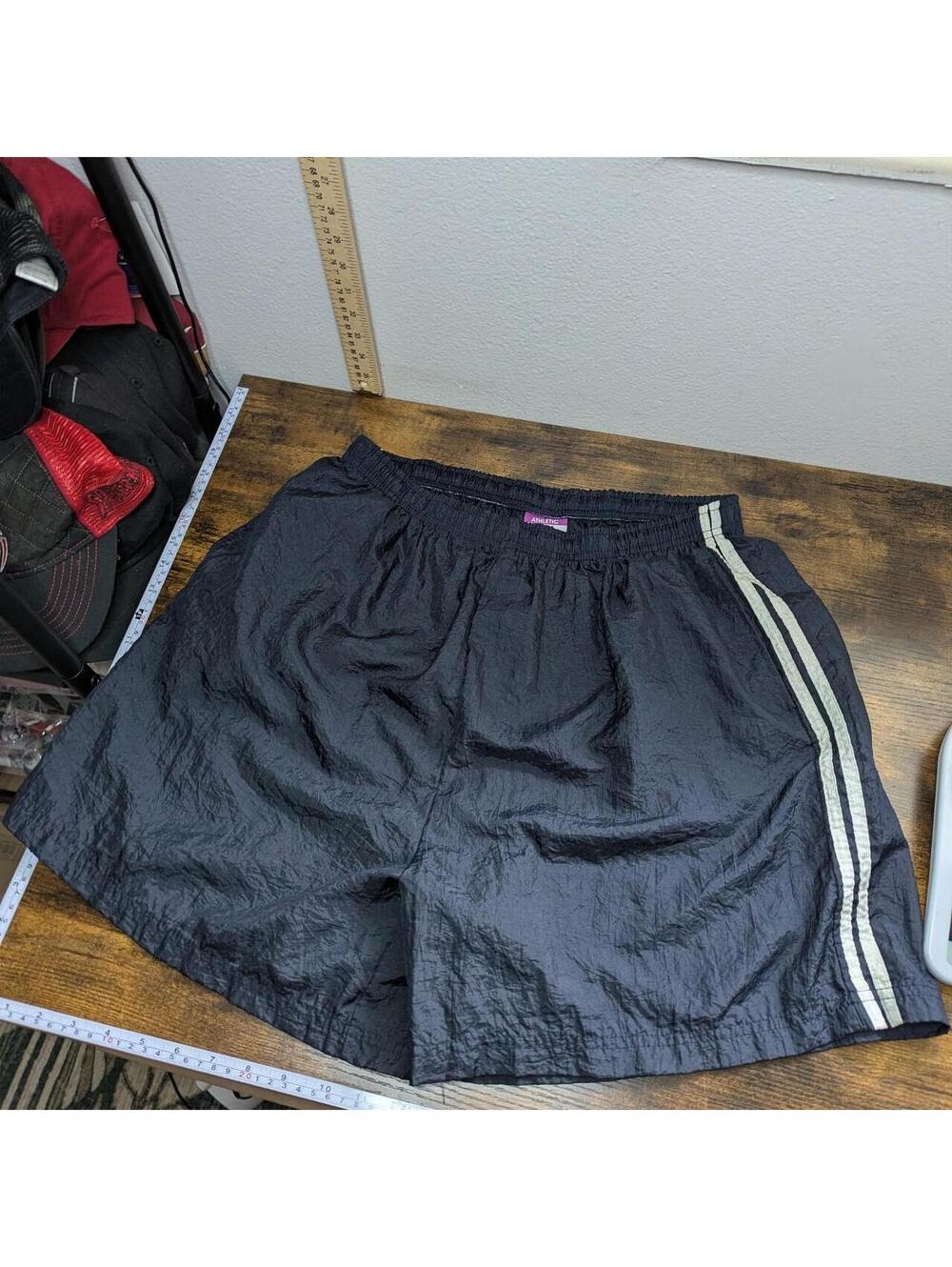 Vintage 90s Athletic Works Black Nylon Side Stripe Shorts